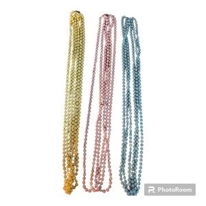 Three Strand Necklace Beaded Octogan Pastel Yellow Pink Blue Vintage Lot Of 3